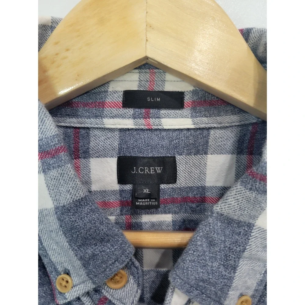 J. Crew Slim Fit Plaid Flannel Button Down Shirt Men's XL Blue‎ Cotton